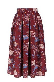 Бордовая расклешенная юбка с цветочным принтом D&M by 1001 Dress
