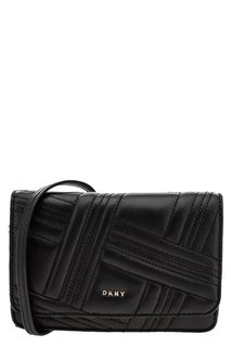 Стеганый кожаный клатч черного цвета Dkny