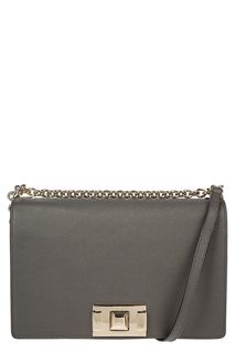 Кожаная сумка серого цвета с откидным клапаном Mimi Furla