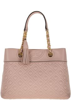 Стеганая сумка из мягкой кожи кораллового цвета Tory Burch