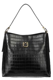 Черная кожаная сумка с выделкой под рептилию Belvedere Furla