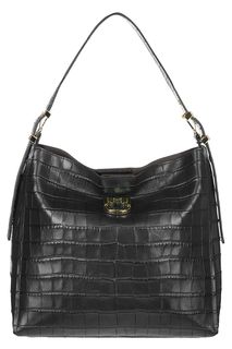 Черная кожаная сумка с выделкой под рептилию Belvedere Furla