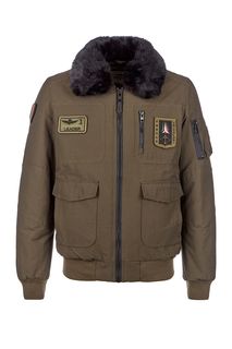 Куртка-бомбер цвета хаки с меховой отделкой Aeronautica Militare
