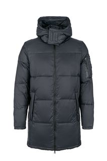 Удлиненная черная куртка с капюшоном EA7