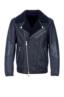 Темно-синяя дубленка с косой молнией Armani Exchange