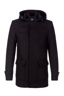 Черное шерстяное пальто с капюшоном Absolutex