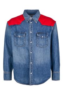 Синяя джинсовая рубашка с красными вставками Calvin Klein Jeans
