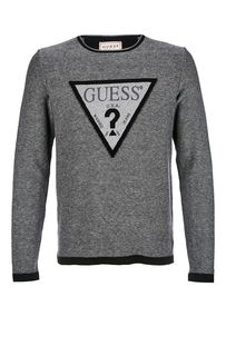 Серый хлопковый джемпер с круглым вырезом Guess