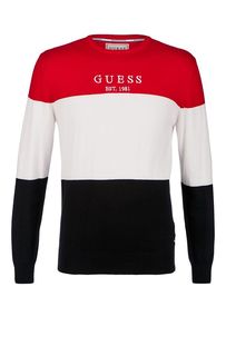 Трехцветный джемпер с декоративной вышивкой Guess