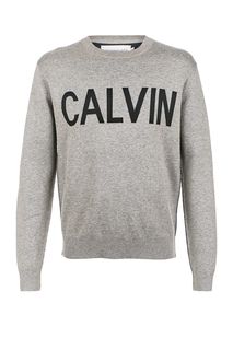 Серый хлопковый джемпер с логотипом бренда Calvin Klein Jeans