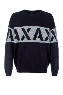Синий джемпер с монограммой бренда Armani Exchange