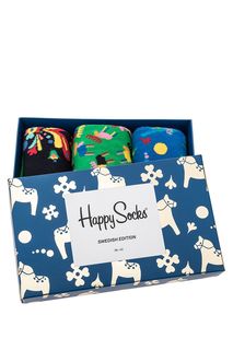 Комплект из трех пар хлопковых носков в подарочной коробке Happy Socks