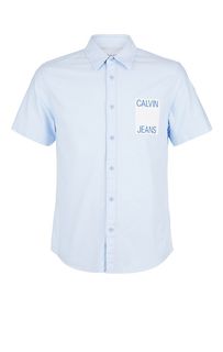 Голубая хлопковая рубашка с короткими рукавами Calvin Klein Jeans