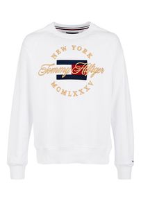 Белый хлопковый свитшот с принтом и вышивкой Tommy Hilfiger