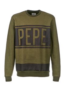Свитшот цвета хаки с логотипом бренда Pepe Jeans