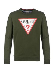 Хлопковый свитшот цвета хаки Guess