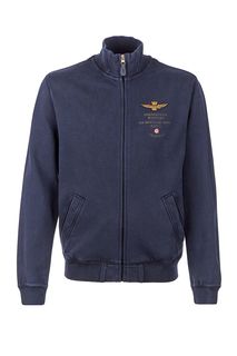 Хлопковая толстовка синего цвета на молнии Aeronautica Militare
