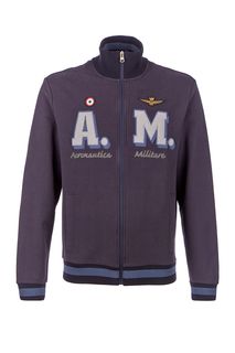 Хлопковая толстовка синего цвета на молнии Aeronautica Militare