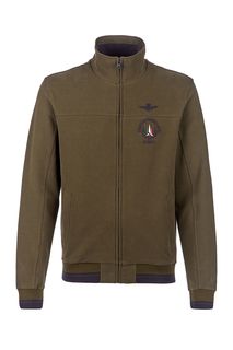 Хлопковая толстовка цвета хаки на молнии Aeronautica Militare