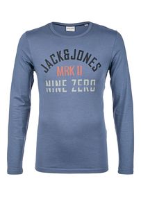 Синяя хлопковая футболка с принтом Jack & Jones
