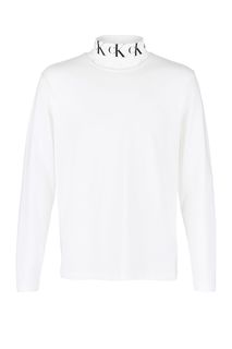 Белая хлопковая футболка с высоким воротом Calvin Klein Jeans
