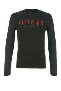Черная хлопковая футболка с длинными рукавами Guess