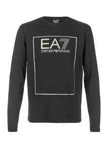 Черная хлопковая футболка с длинными рукавами EA7