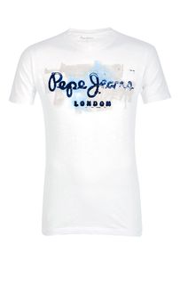 Белая хлопковая футболка с принтом Pepe Jeans