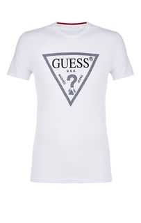 Хлопковая белая футболка с принтом Guess