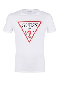 Белая хлопковая футболка с круглым вырезом Guess