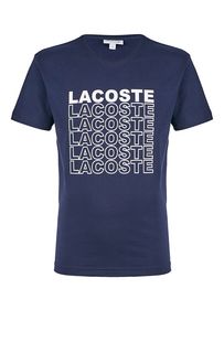 Синяя футболка из хлопка с принтом Lacoste