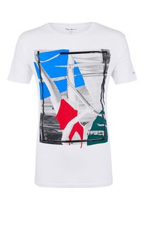 Белая хлопковая футболка с принтом Pepe Jeans