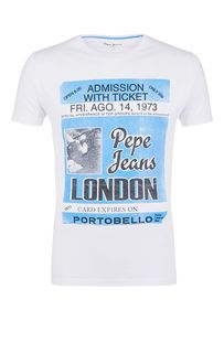Белая хлопковая футболка с принтом Pepe Jeans