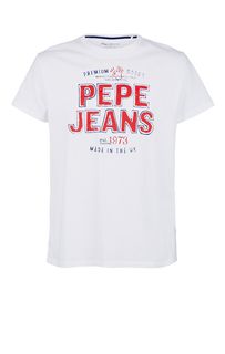 Белая футболка из хлопка с принтом Pepe Jeans