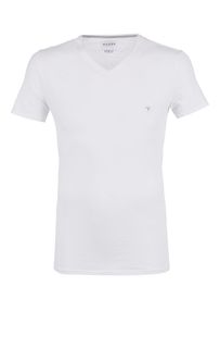 Белая хлопковая футболка с треугольным вырезом Guess