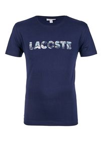 Синяя хлопковая футболка с короткими рукавами Lacoste