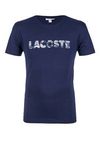 Синяя хлопковая футболка с короткими рукавами Lacoste