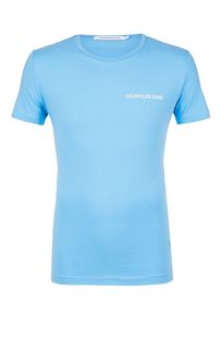 Синяя хлопковая футболка с логотипом бренда Calvin Klein Jeans