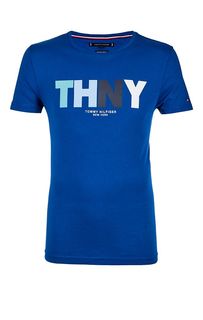 Синяя хлопковая футболка с принтом Tommy Hilfiger