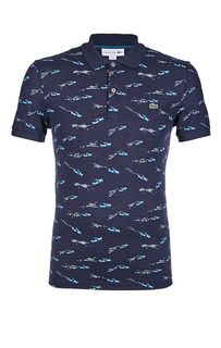 Синяя футболка поло с декоративным принтом Lacoste
