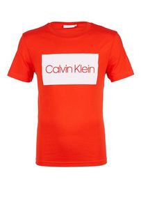 Красная хлопковая футболка с логотипом бренда Calvin Klein