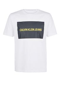Белая хлопковая футболка с принтом Calvin Klein Jeans