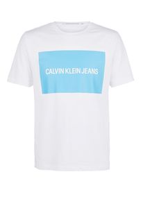 Белая хлопковая футболка с принтом Calvin Klein Jeans