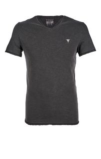 Однотонная футболка из хлопка с треугольным вырезом Guess