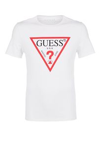Белая хлопковая футболка с принтом Guess