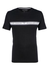 Черная хлопковая футболка с круглым вырезом Guess
