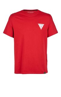 Красная хлопковая футболка с круглым вырезом Guess