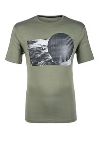 Хлопковая футболка цвета хаки с круглым вырезом Armani Exchange