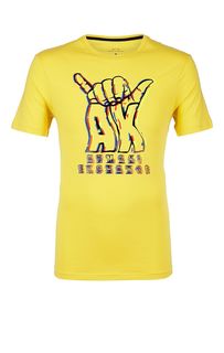 Желтая хлопковая футболка с принтом Armani Exchange