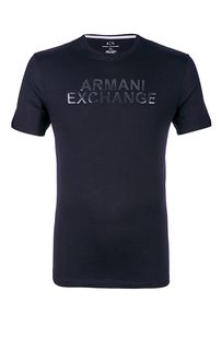 Синяя хлопковая футболка с принтом Armani Exchange